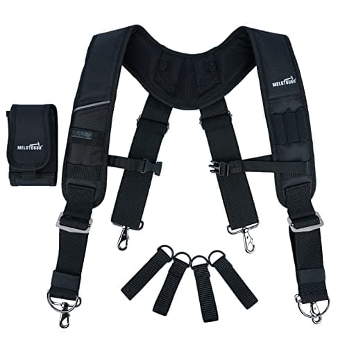 Image of MELOTOUGH Tool Belt Suspenders Construction Bag Suspenders Heavy Duty Padded Work belt Suspenders for Carpenter/Electrician/Roofing/Farmer work Suspension Rig, Black, Tool Belt Suspenders