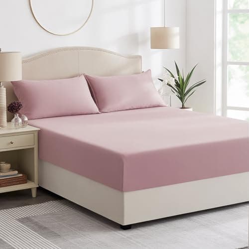 Image of Tifschlaf King Size Fitted Sheet Deep - Rose Pink Kingsize Bed Sheet Extra Deep Pocket 16 inch (40 cm), Soft Brushed Microfiber Mattress Bottom Bedding Sheet, 150x200cm
