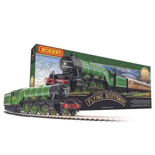 Image of Hornby - Train Set - R1255M Flying Scotsman Analogue OO Gauge Locomotives Model Railway Sets, Starter Electric Locomotive Kits - Miniature Steam Engine Building Kits, 1:76 Scale Model Train Gifts