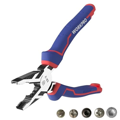 Image of WORKPRO 200 mm Combination Pliers, High Leverage Plier with Wire Cutting and Screw Extractor, Cr-V Linesman Pliers for Quickly Removing Damaged or Rusted Fasteners