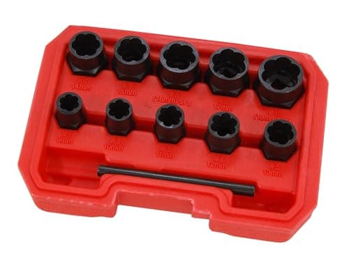 Image of Neilsen CT1058 11pc 3/8in Drive Bolt Extractor Set - Spiral Profile Extractors | Nut Sizes 9–19mm | External Hex 16–27mm | Depth 27mm | Ideal for Loosening Damaged Nuts and Bolts