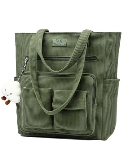 Image of Micmores Corduroy Laptop Tote Bag for Women, 16 Inch Padded Work Bag with Zip, Aesthetic Multi-Pocket Teacher Bags for School Office Travel, Large Capacity Shopper Handbag (Green)