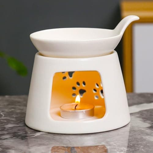 Image of BAOBYAO Ceramic Wax Melt Burners White,Tea Light Candle Wax Warmer,Essential Oil Burner,Candle Wax Burner Yoga Aromatherapy Fragrance Diffuser Lamp for Living Room,Bedroom,Office Decor,4 * 5IN