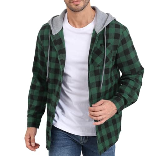 Image of CTU Mens Sweatshirt Hoodies Lightweight Checked Jacket Button Down Long Sleeve Shirt With Pocket Green XL