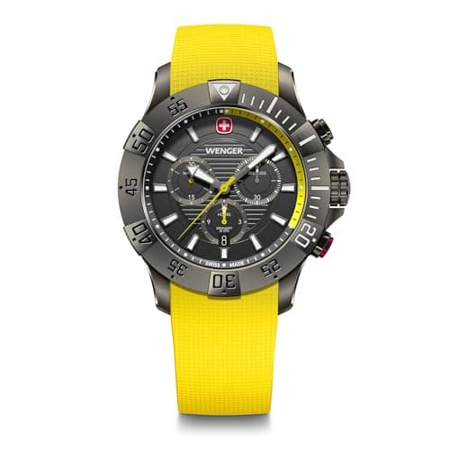 Image of Wenger Men’s Watch Seaforce Chronograph Ø 43 mm, Swiss Made, Analogue Quartz, Water-Resistant up to 200 m, Silicone Strap, Yellow/Black, 01.0643.129
