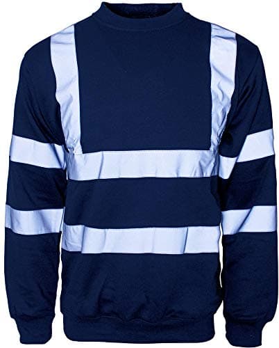 Image of Expert Workwear Hi Vis Crewneck Sweatshirt Hoodie Jumper Hooded Sweat Shirt High Visibility Hoody Warm Fleece Top (2XL, Navy/Sweatshirt)
