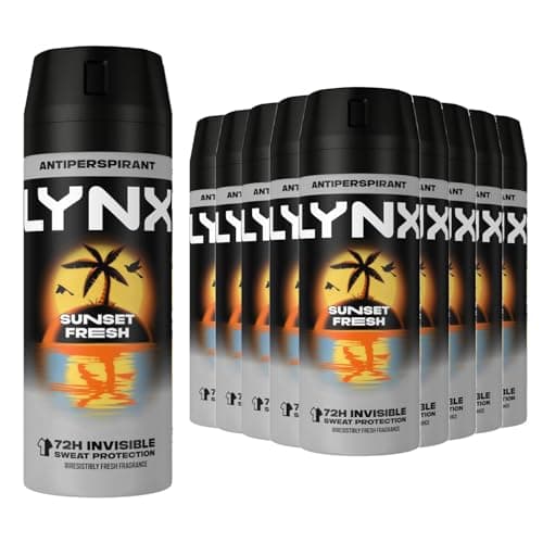 Image of Lynx Sunset Fresh Antiperspirant Deodorant Spray for Men 150ml Pack of 12 72H Invisible Sweat Protection Mango & Mandarin Fragrance Lynx Antiperspirant Spray for Men