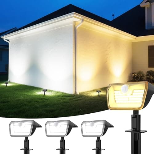 Image of Linkind Solar Motion Sensor Light Outdoor, IP67 Waterproof Solar Stake Lights, Solar Spotlight for Pathway, Patio, Yard, Warm & Cool White Switchable, 8m/120°PIR Detection, Wall & Ground Mount, 3 Pack