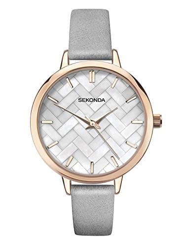 Image of Sekonda Ladies Editions Rose Gold Plated Mother of Pearl Dial Grey Leather Strap Watch 2827