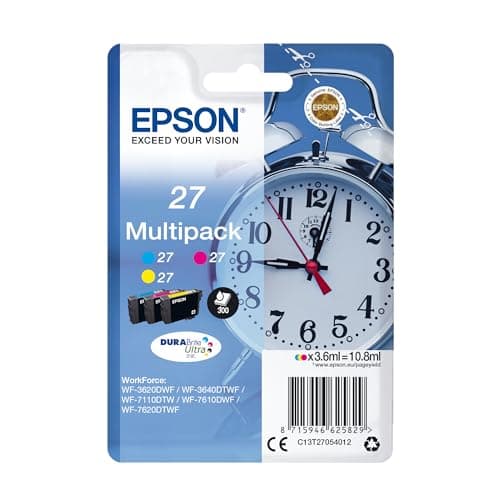 Image of Epson 27 Alarm Clock Genuine Multipack, 3-colours Ink Cartridges, DuraBrite Ultra Ink
