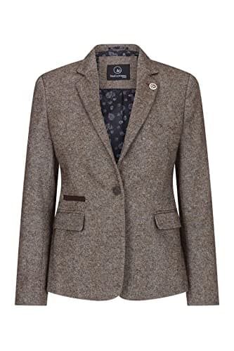 Image of TruClothing Women Blazer Tweed Herringbone Wool Classic Smart Casual Vintage Check 1920s - Light Brown 06 16