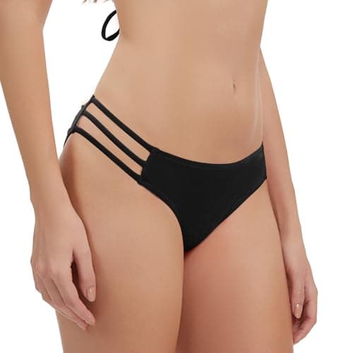 Image of FITTOO Black Bikini Bottoms for Women Sexy Thong Bikini Briefs Swimwear Bathing Suit Micro Bikinis Black L