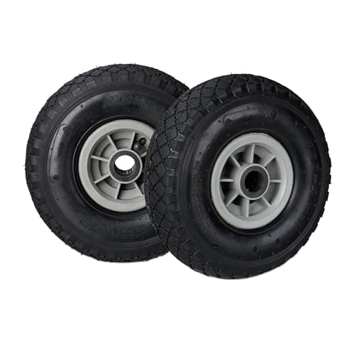 Image of Relaxdays Set of 2 Hand Truck Wheels, 3.00-4, Pneumatic Plastic Rim Tyres, 260 x 85 mm, Ø 25 mm Axis, Black/Grey