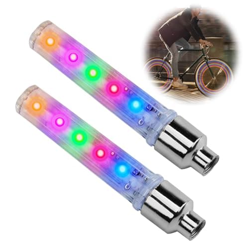 Image of 2 Pack Bike Wheel LED Lights 5 Neon Flashing Tire Valve Spoke Lights with 7 Model Cycling Accessories for Adults & Kids Decorative Bicycle Tire Flash Lamps for Night Riding Safety