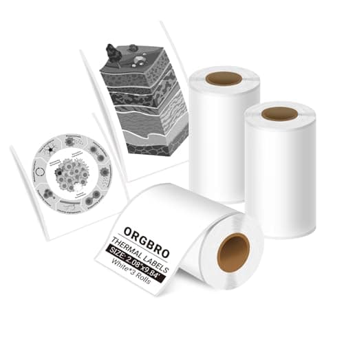 Image of ORGBRO Thermal Sticker Labels, 57mm × 3m Self-Adhesive Thermal Sticker Paper for X3 Printer, Multi-Purpose Continuous Label Tape for Study Notes, Photo, Office, Home, Black on White, 3 Rolls, White