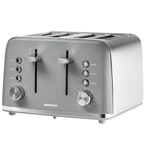 Image of Daewoo Kensington, Toaster 4 Slice, Stainless Steel, Removable Crumb Tray, Defrost, Reheat And Browning Controls, Cancel Function, High Lift Lever, Easy To Clean, Grey