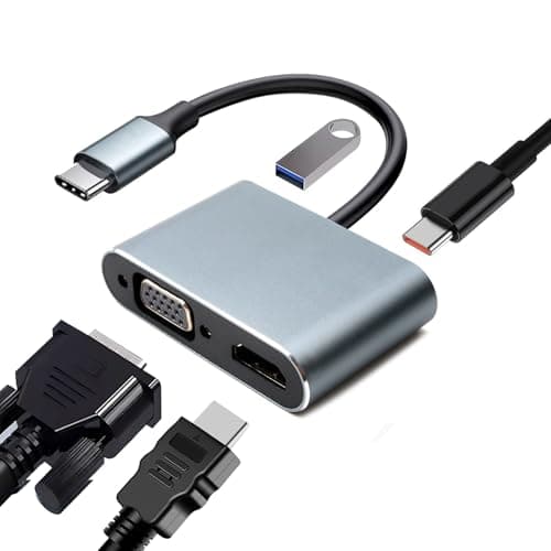 Image of USB C to Hdmi VGA Adapter 4 in 1 Usb-C Multiport Hub with 1080P VGA 4K HDIM 100W PD 5Gbps USB 3.0 Compatible with Macbook Pro/Air Chromebook Pixel Dell HP Samsung Galaxy Huawei and More