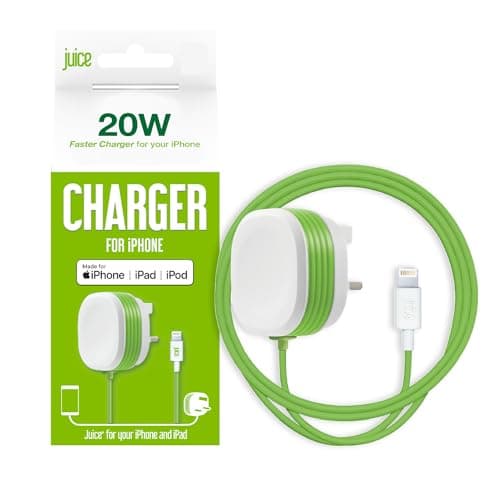 Image of Juice 20 Watt PD iPhone 12 Mini Pro and Max | Apple Lightning Mains Charger | Fast Charge Your iPhone and iPad | Apple MFI Certified | Compact Design with Sure Grip Technology | 1.5m Integrated Cable