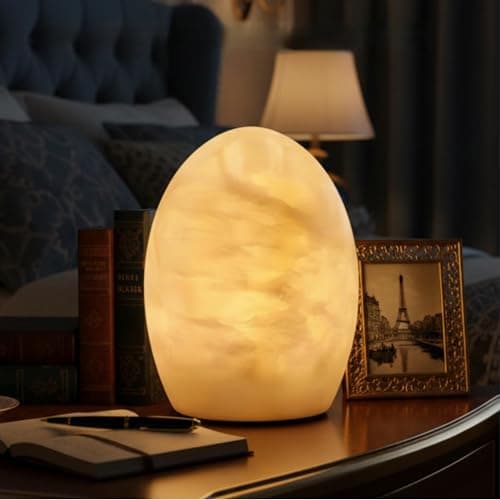 Image of Marble Easter Egg Jade Touch Table Lamp Desk Bedside Lamps for Living Room Night Stands 3-Level Brightness, LED Night Light for Office Patio Camping Restaurant Home (Peach Jade)
