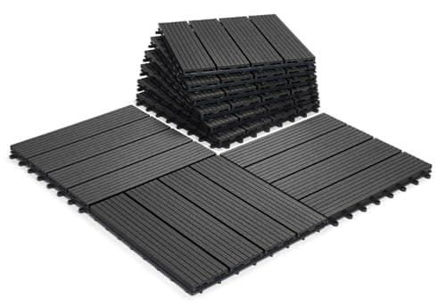 Image of CLICK-DECK Composite Decking Tiles 30x30cm Interlocking Outdoor Deck Tiles | Patio, Balcony, Roof Terrace & Hot Tub | Easy Tool-Free Installation | Low Maintenance, Weather-Resistant (18 Tiles, Ebony)