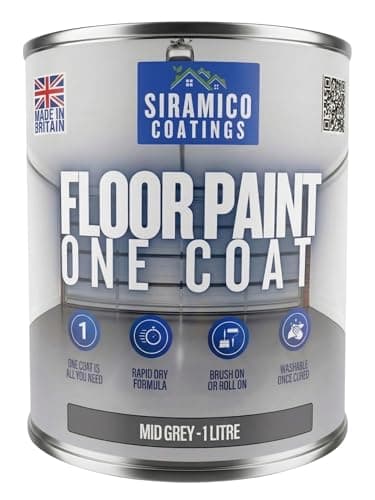 Image of SIRAMICO COATINGS One Coat Anti-Slip Floor Paint | 1 Litres | 5 Modern Colours I Waterbased, Quick Drying Formula | White, Black, Greys (Mid Grey, 1 Liter)