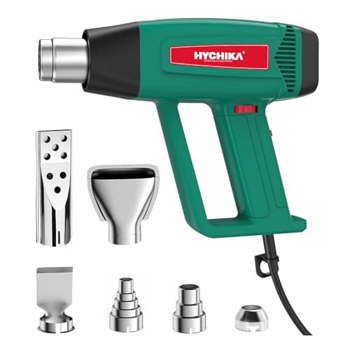 Image of HYCHIKA Professional Heat Gun, 60℃- 600℃ Stepless Variable Temp, 1800W Pure Copper Motor, 1.5S Fast Heating, Overload Protection, 6 Nozzles for Paint Stripping, Heat Shrink and Crafts DIY etc
