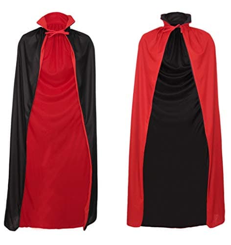 Image of Redstar Vampire Cape - 130 cm Long Reversible Red and Black Cape with Stand Up Collar for Costumes - Fancy Dress, Halloween Party Outfit for Men and Women
