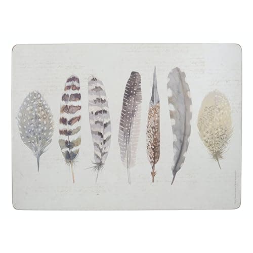 Image of Creative Tops C000287 Cork-Backed Placemats / Table Mats with Printed 'Feather' Design, Rectangular, Multi Colour, 40 x 29 cm, Set of 4, Large Placemats