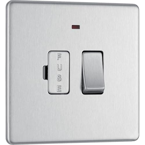Image of BG Electrical Switched Fused Connection Unit with LED Power Indicator, Fused Spur Switch, Double Pole, Screwless Front Plate, Slim Profile, Premium Flatplate, Brushed Steel, 13A, FBS52