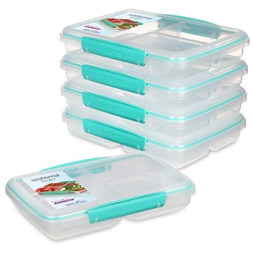 Image of Sistema TO GO Multi Split Meal & Food Prep Containers | 820ml | School Lunch Boxes with Dividers & Clips | BPA-Free | 5 Count