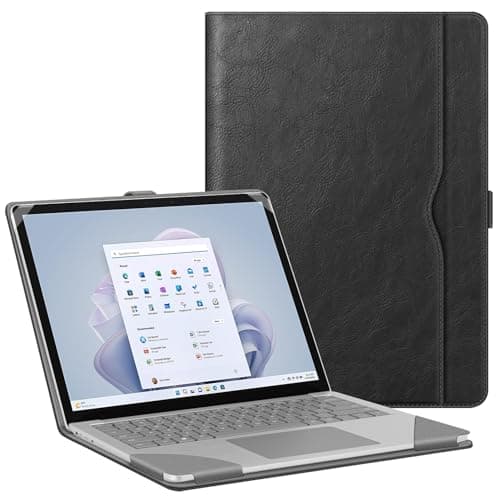 Image of FINTIE Sleeve Case for 13.5 Inch Microsoft Surface Laptop 6/5/4/3/2 (Model: 1950/1951/1958/1867/1868/1769), Premium PU Leather Protective Folio Book Cover with Large Pocket, Black