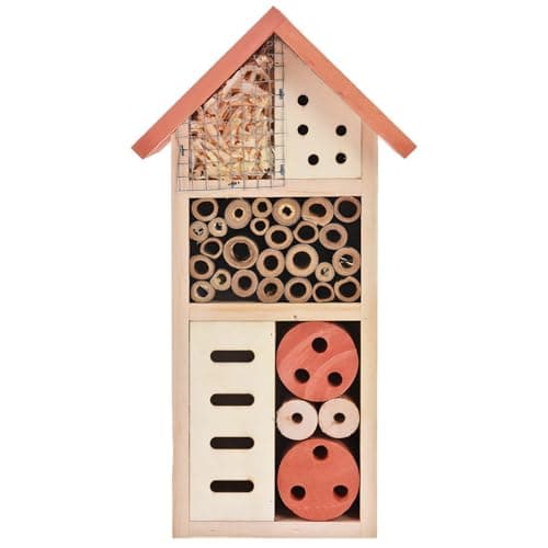 Image of Wooden Bee Hotel & Insect House – Eco-Friendly Garden Bug Shelter – Natural Wood Nest Box for Bees, Butterflies & Ladybirds – Weather Resistant & Educational – Wildlife Friendly Pollinator