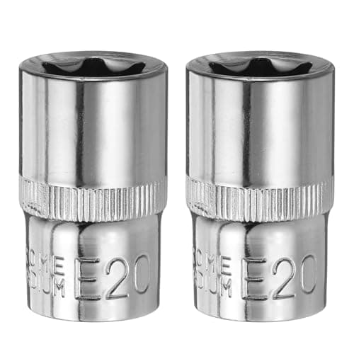 Image of sourcing map 2pcs E-Torx Socket 1/2" Drive E20 External Torx Deep Socket CR-V 6 Point Spline Socket Star Female Bit Socket for Auto Repairs Home Maintenance DIY Hand-Making 1.5" Length
