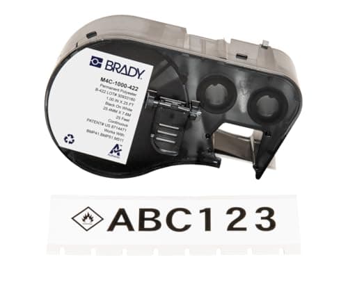 Image of Brady Polyester Label Tape for Label Printer M410 & M510 - Self Adhesive Printer Labels - Multi-Purpose Polyester Labels - Black on White (25.40 mm x 7.62 m) - M4C-1000-422