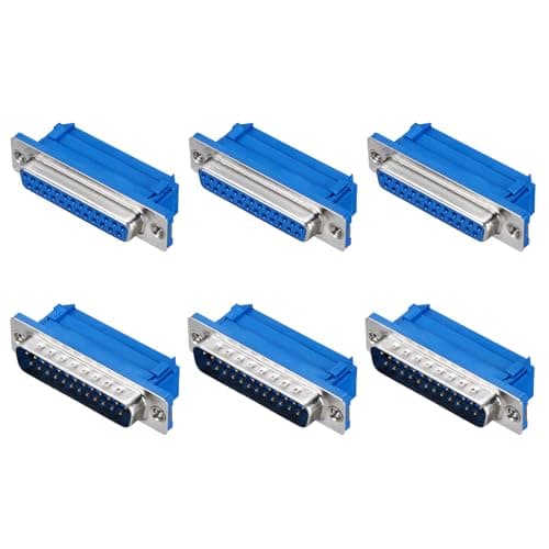 Image of sourcing map D-sub Connector DB25 IDC Crimp Connector Male Female Socket 25-pin 2-Row Male Female Serial Port Terminal Breakout for Mechanical Equipment CNC Computers Pack of 6