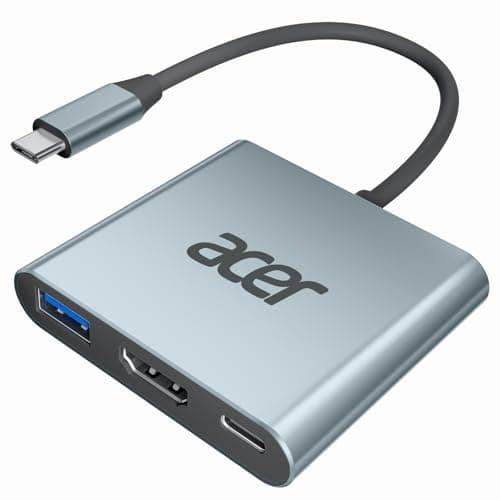 Image of Acer USB C Hub, 3 in 1 Type C to HDMI Multiport Adapter with 4K HDMI, 5Gbps USB 3.0 & PD 100W Charging for USB-C Phones, Tablets, iPad Pro, MacBook Pro, Acer Laptops, Dell XPS, Galaxy S24 Ultra -Grey