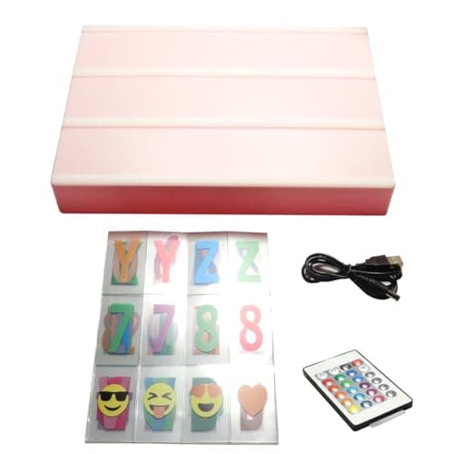 Image of Enwye A4 Lightbox with Color Changing Letters Mega Set - USB Powered with Remote Control Dimmer, Perfect Decorative Gift(Pink and White