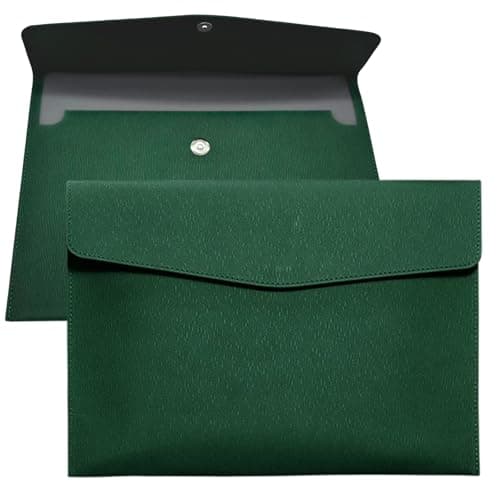 Image of YMWALK A4 Document File Folder Wallet,PU Leather Portable and Waterproof Document Holder Organizer Envelope File Storage Bag for Business,Travel,Office, Home,and School Use (Green)