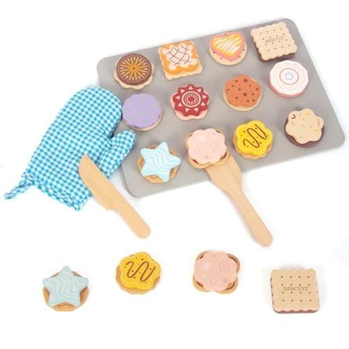 Image of Slice and Bake Wooden Cookie Play Food Set for Kids, Kitchen Toys Food Accessories for Toddlers, Pretend Play Baking Set for 3 4 5 Years Old Girls Boys Birthday Gifts