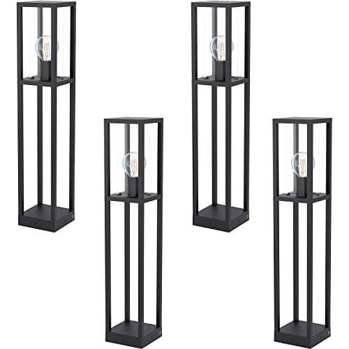 Image of 4 Pack IP44 Outdoor Bollard Light -Black Cast Aluminium Box- 40W E27 Tall Post - Weatherproof Waterproof Driveway Path Garden lamp Post Tall