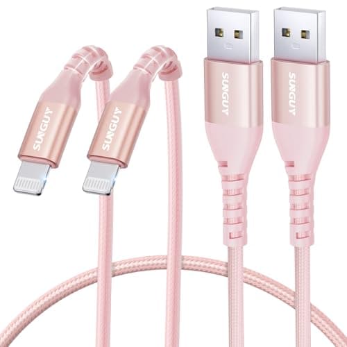 Image of SUNGUY USB-A to Lightning Cable 0.5m, 2Pack[MFi Certified]USB to Lightning Cable for Car, i-Phone Charger Cord Nylon Braided Compatible with i-Phone 14/13/12/11 Pro Max Mini X XS XR Plus 10 iPad,Pink