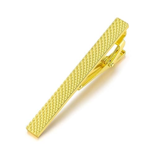 Image of Happyupcity Gold Tie Clips for Men Necktie Tie Bar Pinchie Bar Clip Mens Classic Grid Style Necktie Tie Pin Clip for Business Party Wedding Anniversary Banquet