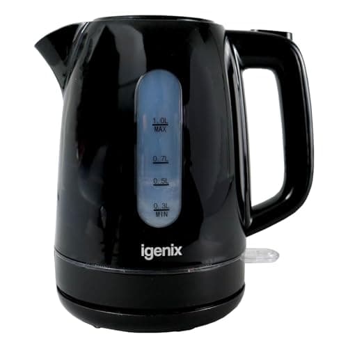 Image of Igenix IGK01022B Corless Electric Jug Kettle, 2200 Watt Rapid Boil, 1 Litre Capacity, 360° Base, Cord Storage, Removeable, Washable Filter, Boil Dry Protection, Black