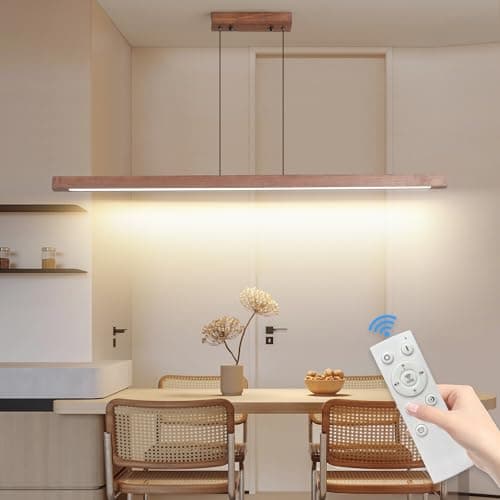 Image of SHINELUX Dimmable Wood Pendant Light with Remote Control, 3 Light Colours 3000k 4500k 6500k for Bedroom, Living Room, Dining Room