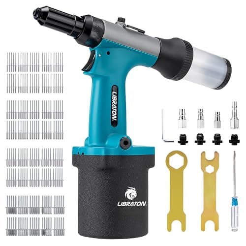 Image of LIBRATON Pneumatic Riveter Kit, Heavy Duty Air Rivet Gun 2.4mm, 3.2mm, 4mm, 4.8mm with 200 Rivets, Professional Pop Riveter Tool for Car Repair, Self-Suction Design