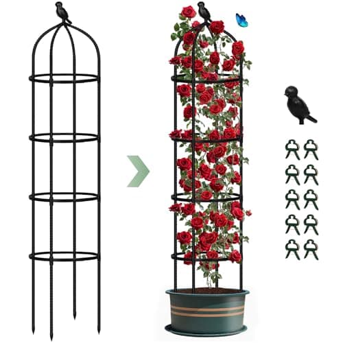 Image of Obelisks for Climbing Plants, 180cm 6ft Obelisk for Climbing Plants Rose Cucumber Plant Pot Peony Support Frame, Indoor Outdoor Plant Support,1Pack Tall Garden Obelisks Sweet Pea Support Trellis
