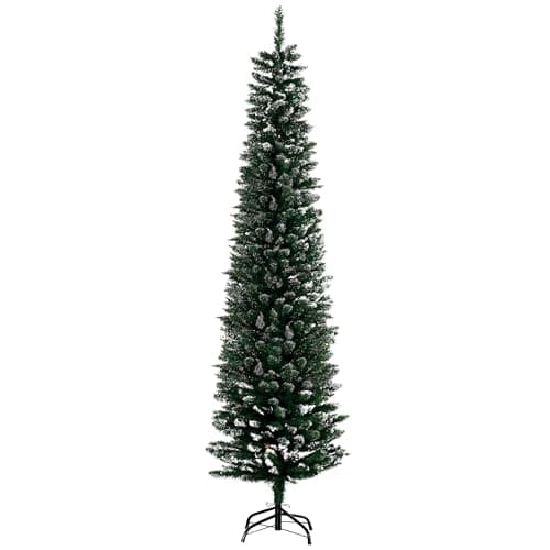 Image of HOMCOM 6FT Artificial Snow Dipped Christmas Tree Xmas Pencil Tree Holiday Home Indoor Decoration with Foldable Black Stand, Green