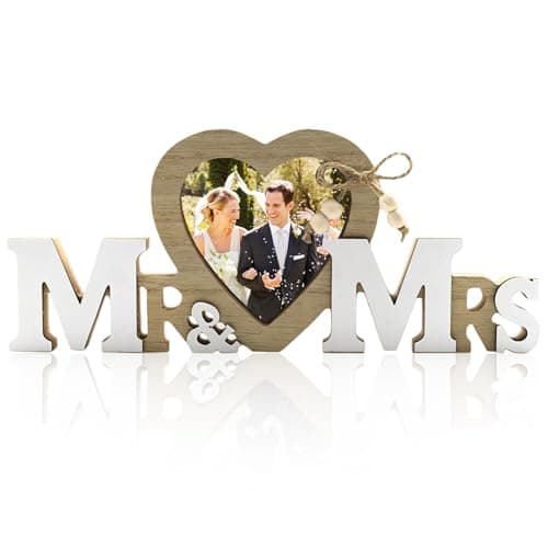 Image of Mr&Mrs Picture Frames Wooden Wedding Photo Frame Gift Mr and Mrs Gifts Wedding Presents for Bride and Groom Personalised Photo Frame Presents WeddingGifts for Couple Valentines Engagement Anniversary
