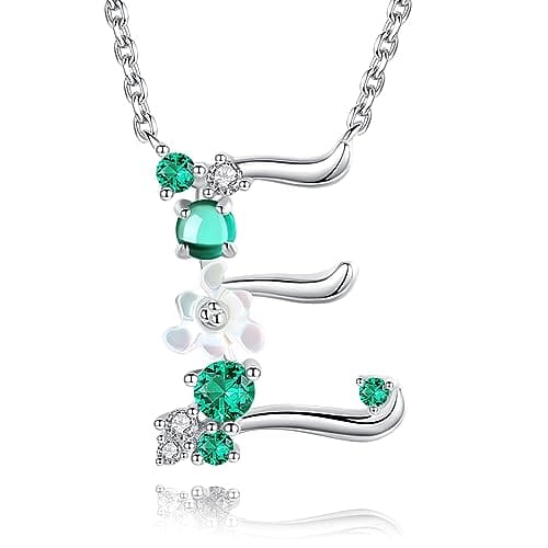 Image of VIKI LYNN Letter E Initial Necklace 925 Sterling Silver Cubic Zirconia Personalised Alphabet Charm Pendant Necklace for Girls