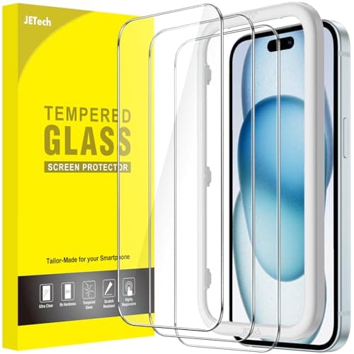 Image of JETech Screen Protector for iPhone 15 Plus 6.7-Inch, Tempered Glass Film with Easy Installation Tool, Case-Friendly, HD Clear, 3-Pack